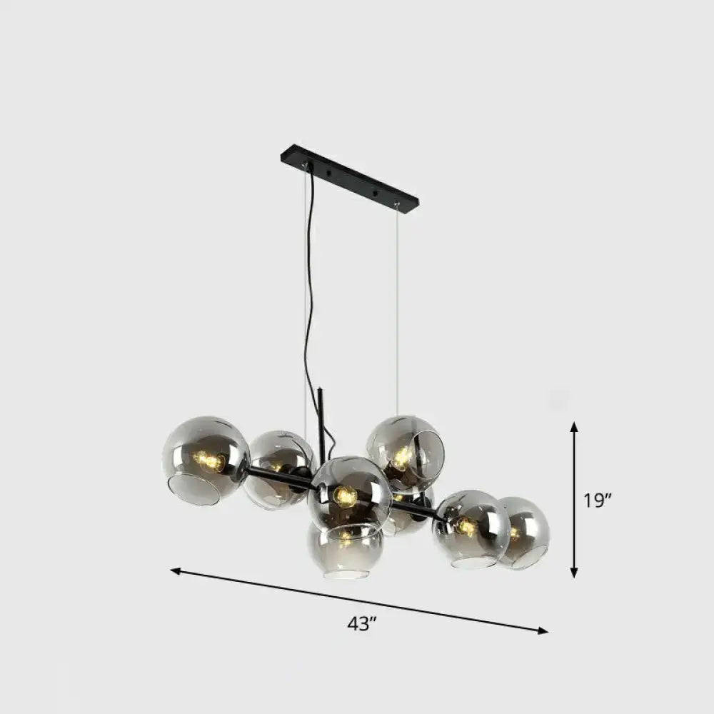 Postmodern black metal 8 head clear smoke glass chandelier dining room