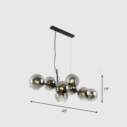 Postmodern black metal 8 head clear smoke glass chandelier dining room