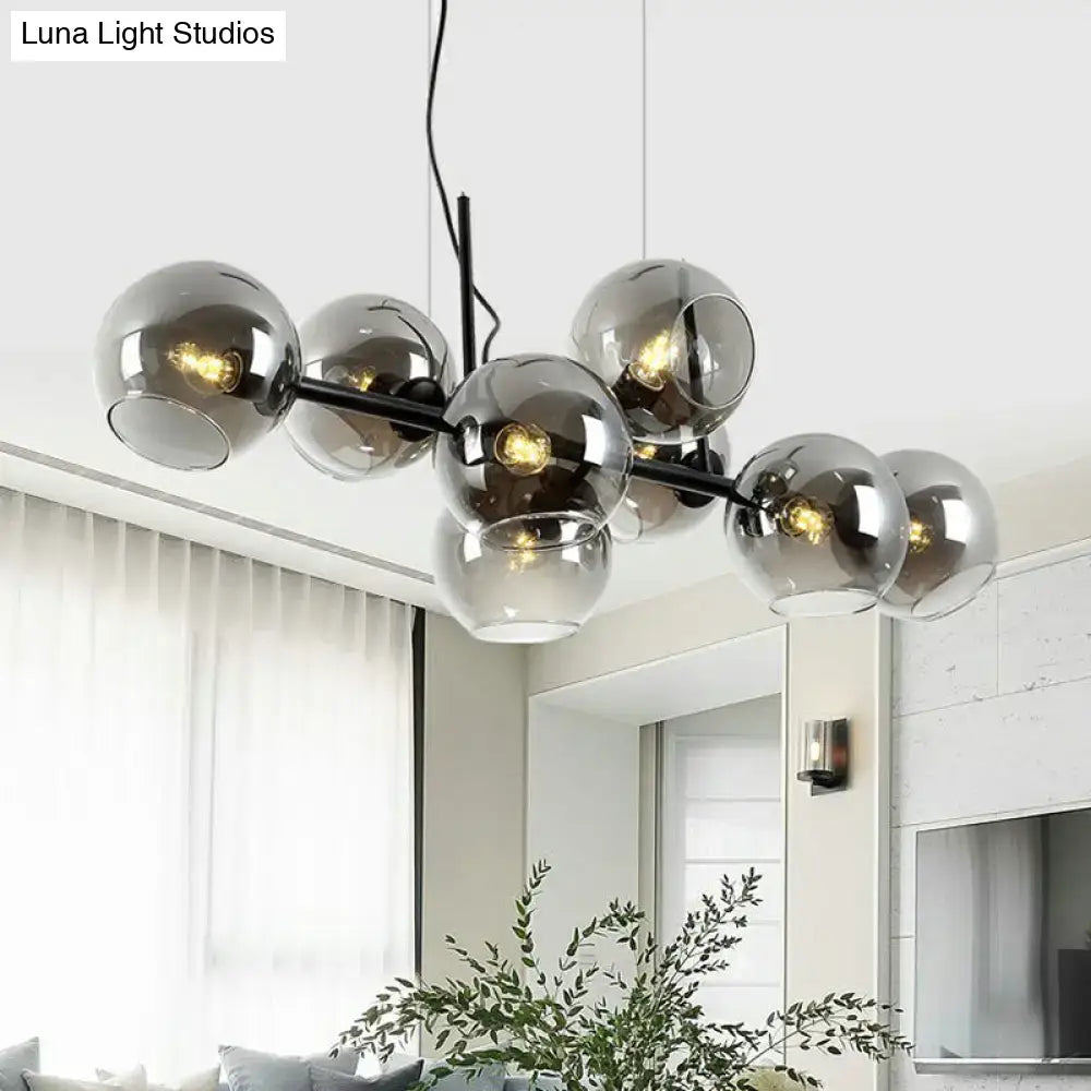 Postmodern black metal 8 head clear smoke glass chandelier dining room