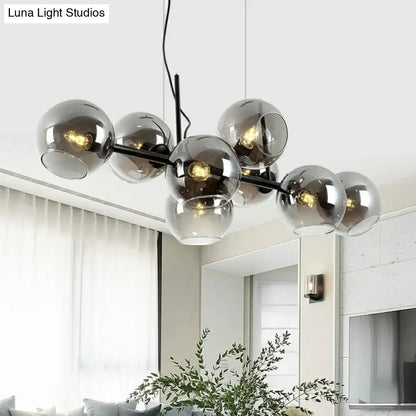 Postmodern black metal 8 head clear smoke glass chandelier dining room