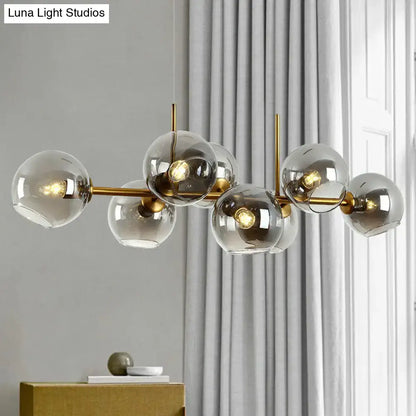 Postmodern black metal 8 head clear smoke glass chandelier dining room