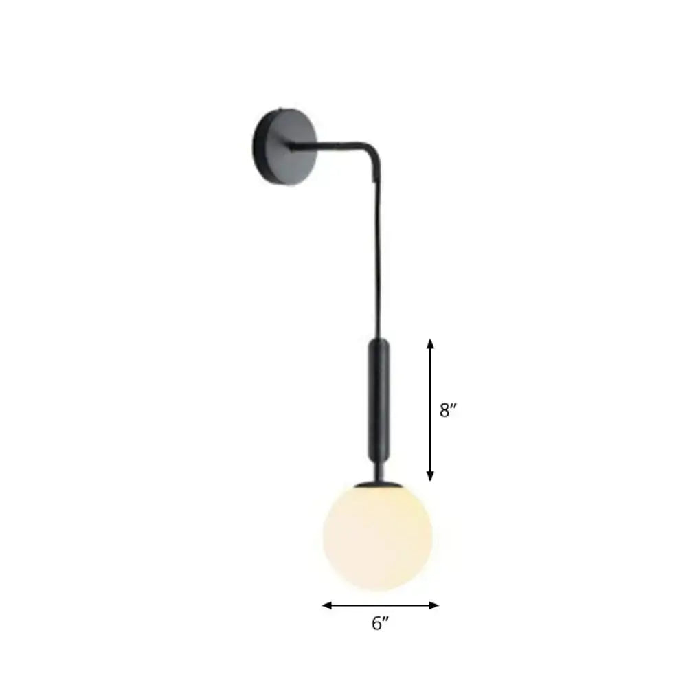 Postmodern black wall lamp with frosted glass globe for bedroom