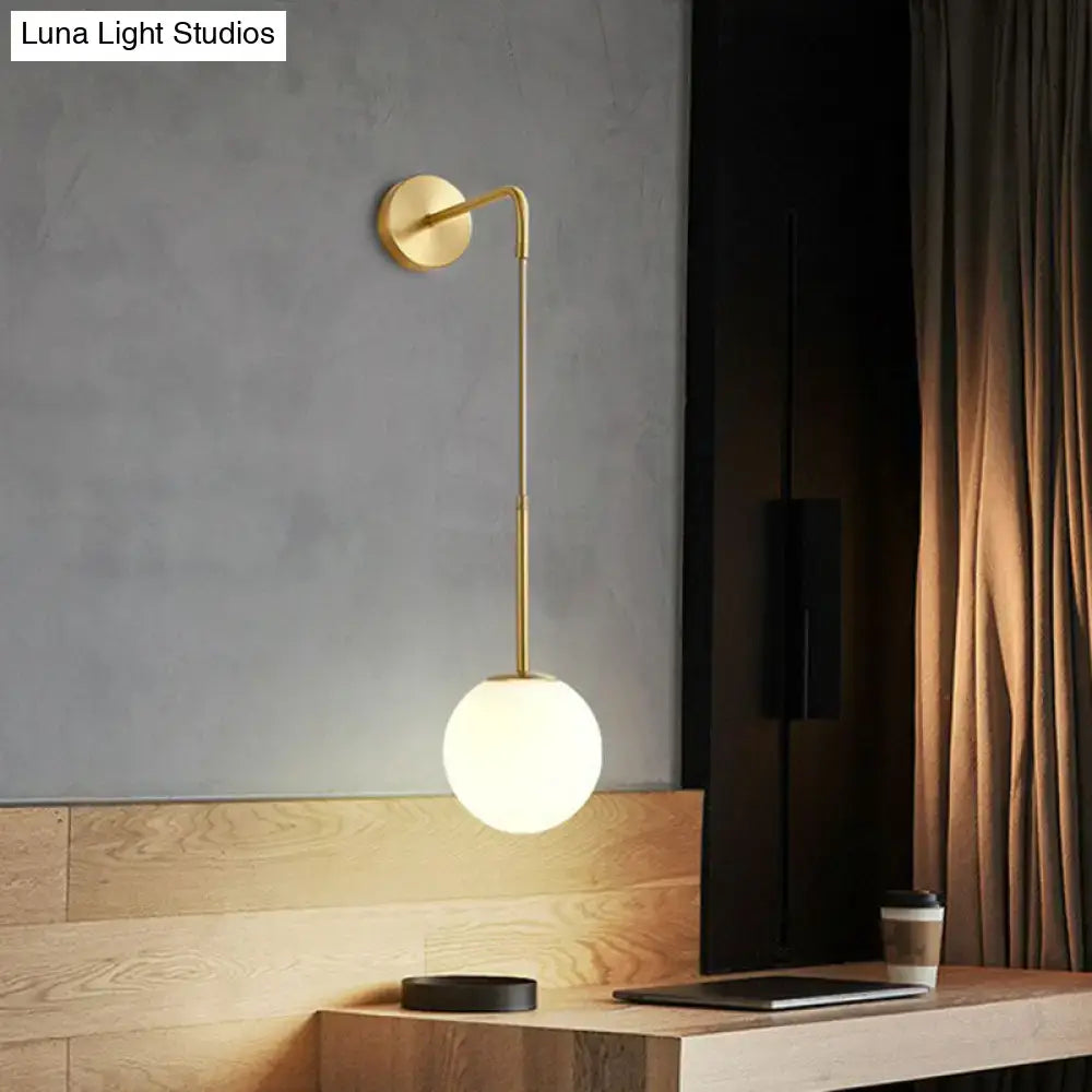 Postmodern black wall lamp with frosted glass globe for bedroom