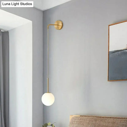 Postmodern black wall lamp with frosted glass globe for bedroom