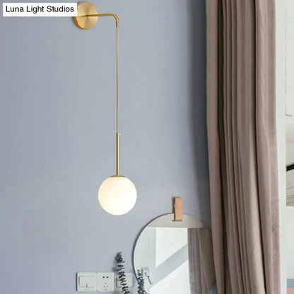 Postmodern black wall lamp with frosted glass globe for bedroom