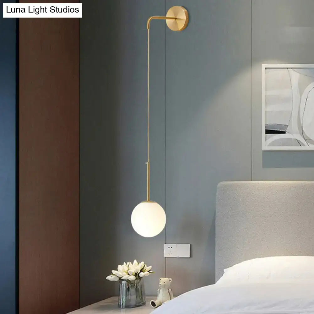 Postmodern black wall lamp with frosted glass globe for bedroom