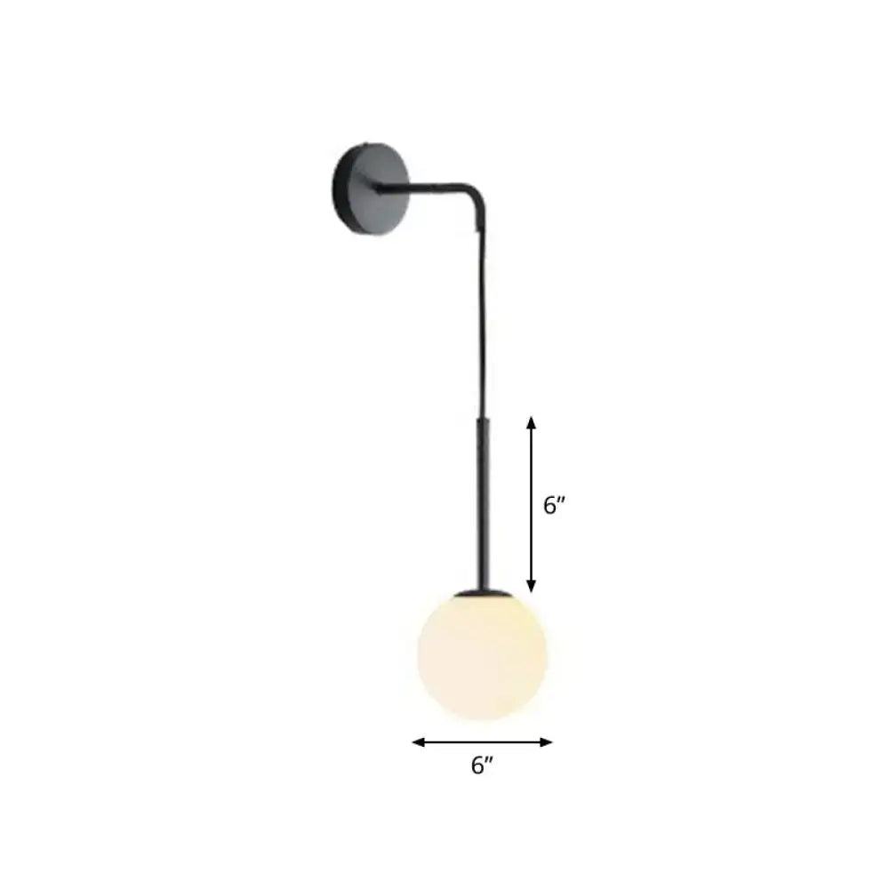 Postmodern black wall lamp with frosted glass globe for bedroom