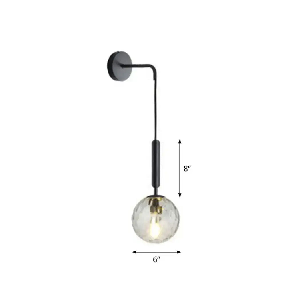 Postmodern black wall lamp with frosted glass globe for bedroom