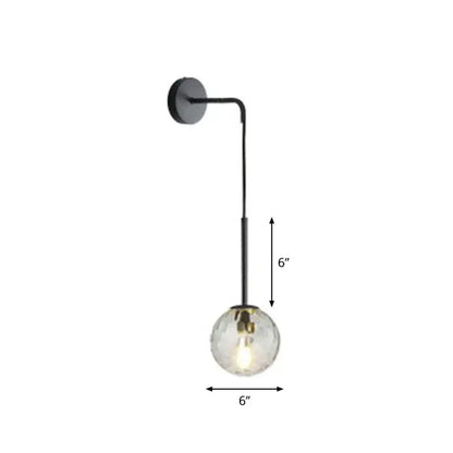 Postmodern black wall lamp with frosted glass globe for bedroom