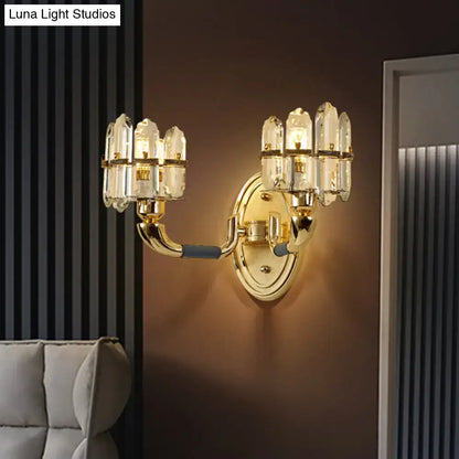 Postmodern blue & gold crystal wall mount lamp bedroom sconce