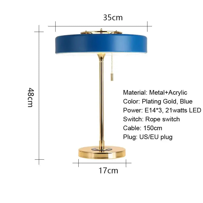 Postmodern blue & gold led bedside table lamp – bedroom pull chain