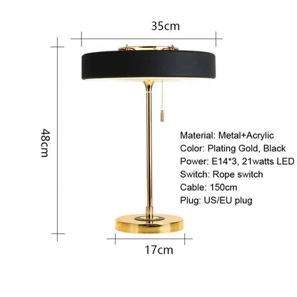 Postmodern blue & gold led bedside table lamp – bedroom pull chain
