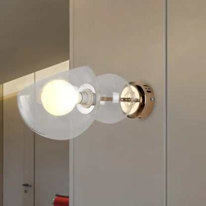 Postmodern brass amber glass wall lamp bedroom sconce light