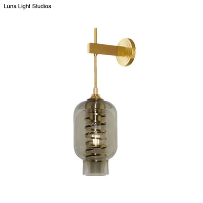 Postmodern brass and smoke gray glass wall lamp for tea room