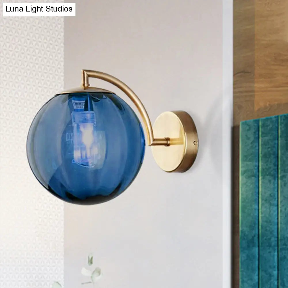 DecorBites™ Postmodern Brass Ball Sconce Lamp - Red/Blue/Amber Glass, Single Light Wall Fixture