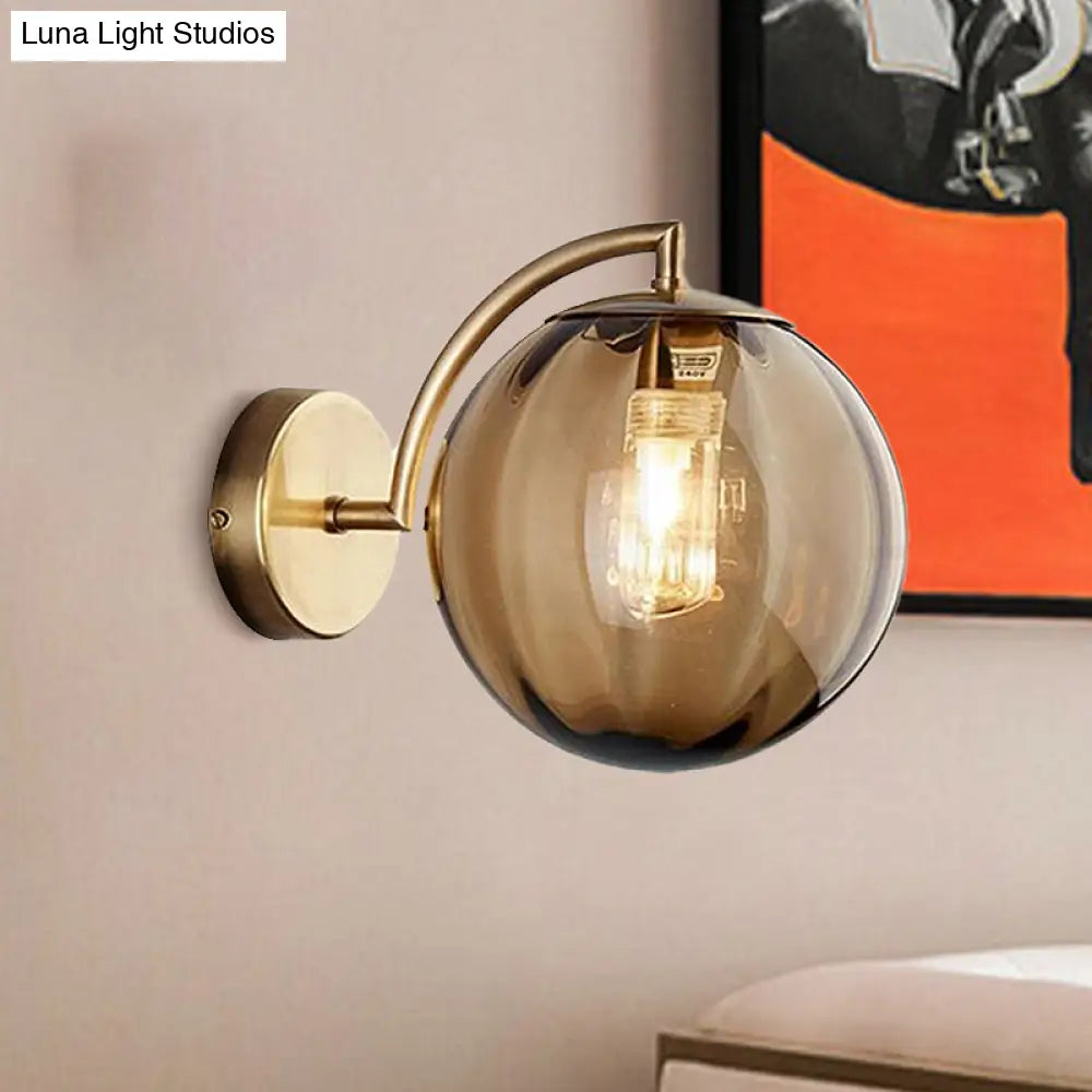DecorBites™ Postmodern Brass Ball Sconce Lamp - Red/Blue/Amber Glass, Single Light Wall Fixture