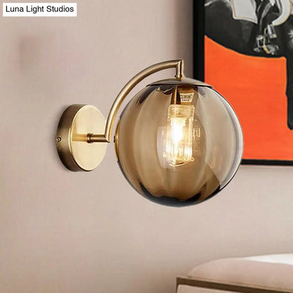 DecorBites™ Postmodern Brass Ball Sconce Lamp - Red/Blue/Amber Glass, Single Light Wall Fixture