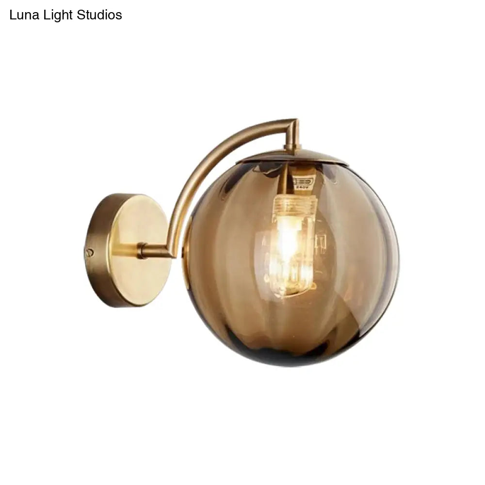 DecorBites™ Postmodern Brass Ball Sconce Lamp - Red/Blue/Amber Glass, Single Light Wall Fixture