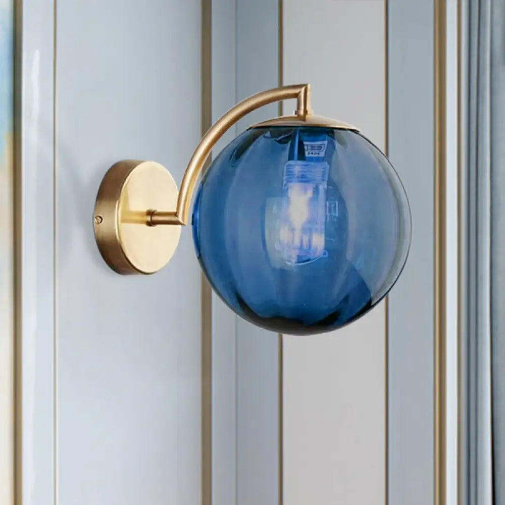 DecorBites™ Postmodern Brass Ball Sconce Lamp - Red/Blue/Amber Glass, Single Light Wall Fixture