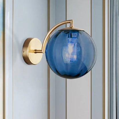 DecorBites™ Postmodern Brass Ball Sconce Lamp - Red/Blue/Amber Glass, Single Light Wall Fixture