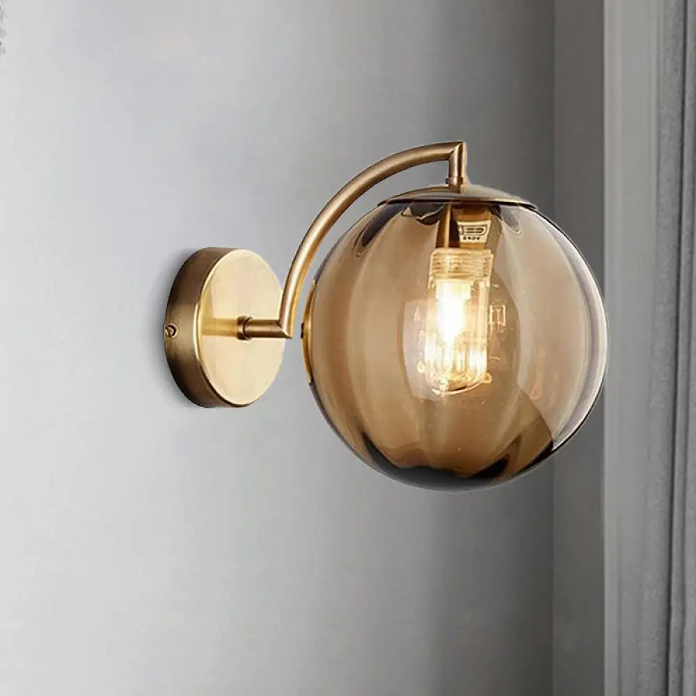 DecorBites™ Postmodern Brass Ball Sconce Lamp - Red/Blue/Amber Glass, Single Light Wall Fixture