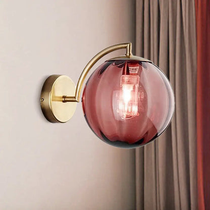 DecorBites™ Postmodern Brass Ball Sconce Lamp - Red/Blue/Amber Glass, Single Light Wall Fixture