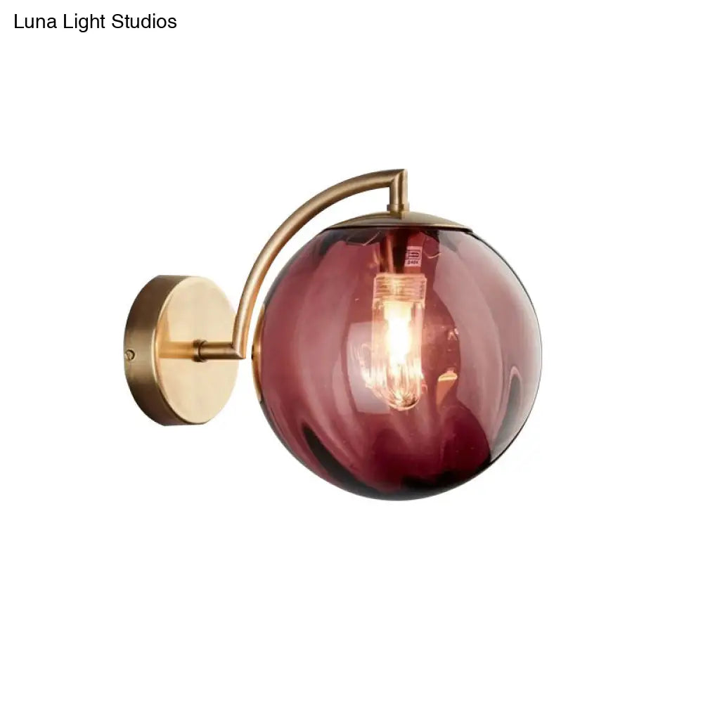DecorBites™ Postmodern Brass Ball Sconce Lamp - Red/Blue/Amber Glass, Single Light Wall Fixture