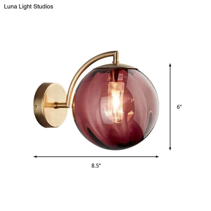 DecorBites™ Postmodern Brass Ball Sconce Lamp - Red/Blue/Amber Glass, Single Light Wall Fixture
