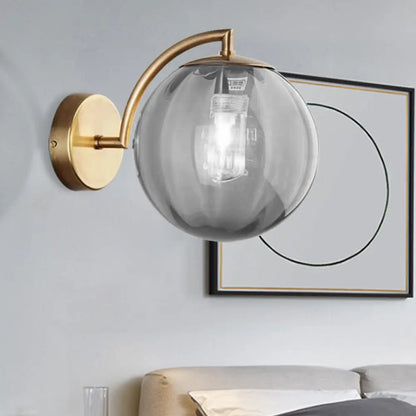 DecorBites™ Postmodern Brass Ball Sconce Lamp - Red/Blue/Amber Glass, Single Light Wall Fixture