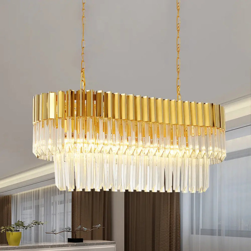 DecorBites™ Postmodern Brass Island Light Fixture - 8 Heads, Crystal Rod Hanging Design
