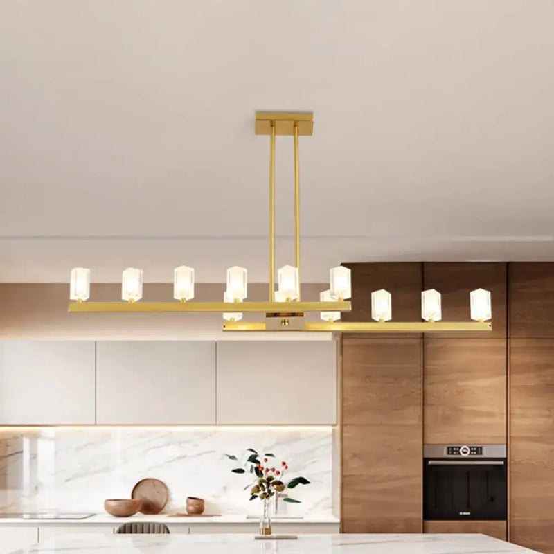 Postmodern brass linear led pendant light dining room crystal accents