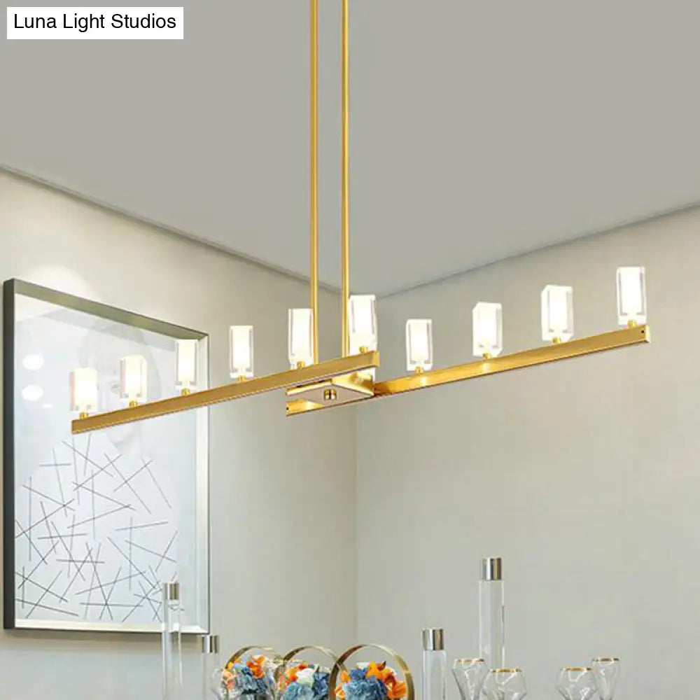 DecorBites™ Postmodern Brass Linear Pendant Light with Crystal Accents - 12 Heads - Rectangle Design