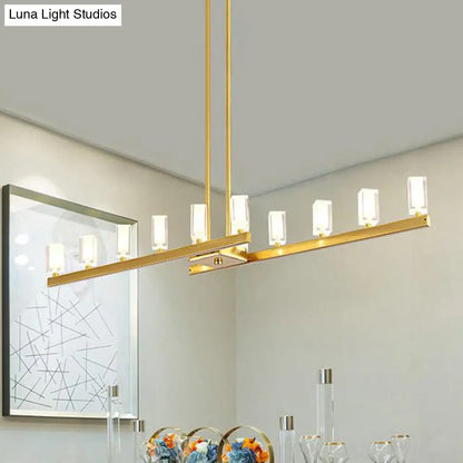 DecorBites™ Postmodern Brass Linear Pendant Light with Crystal Accents - 12 Heads - Rectangle Design