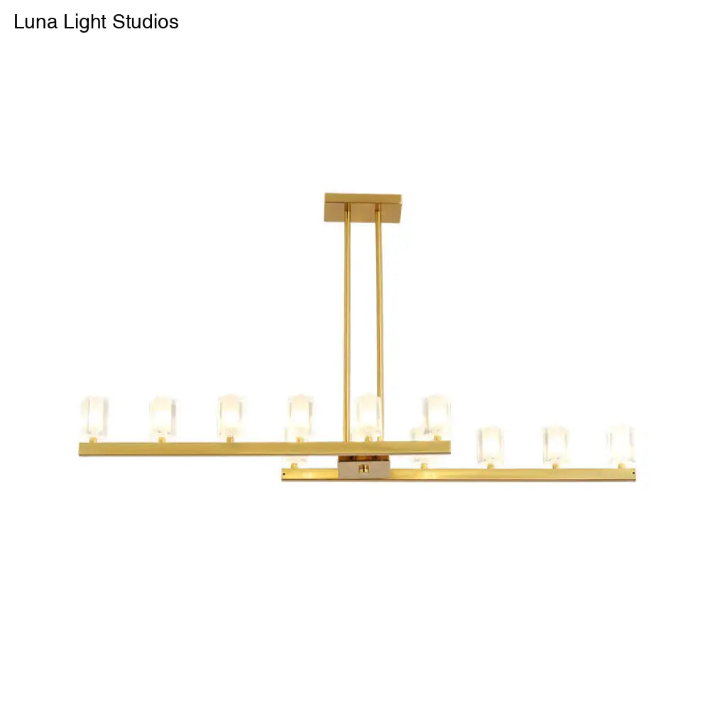 DecorBites™ Postmodern Brass Linear Pendant Light with Crystal Accents - 12 Heads - Rectangle Design