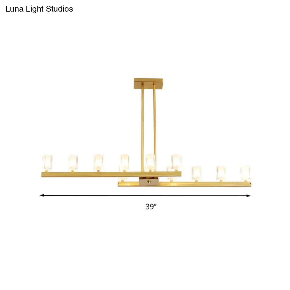 DecorBites™ Postmodern Brass Linear Pendant Light with Crystal Accents - 12 Heads - Rectangle Design