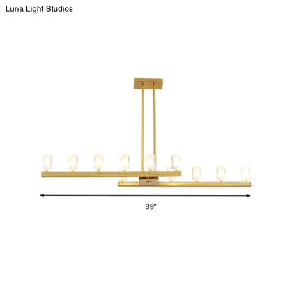 DecorBites™ Postmodern Brass Linear Pendant Light with Crystal Accents - 12 Heads - Rectangle Design
