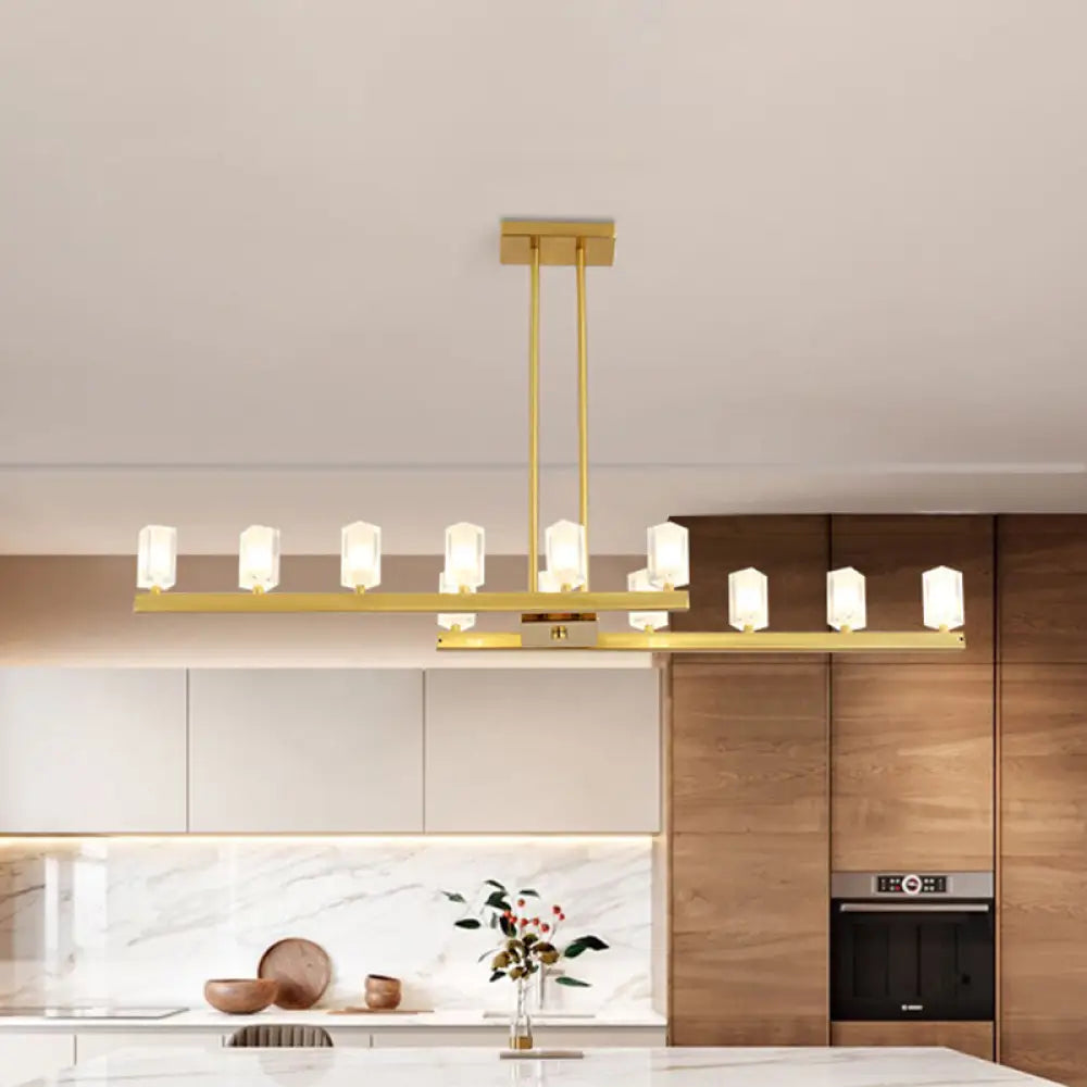 DecorBites™ Postmodern Brass Linear Pendant Light with Crystal Accents - 12 Heads - Rectangle Design