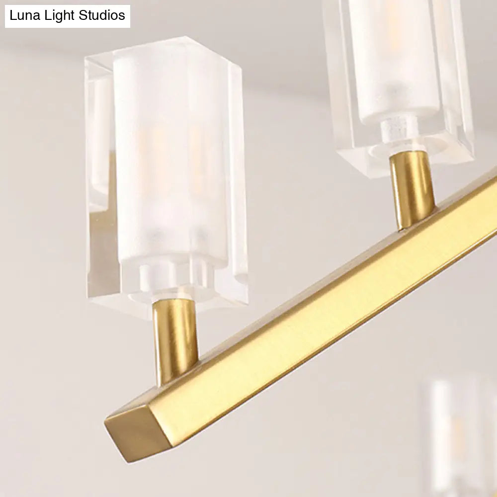 DecorBites™ Postmodern Brass Linear Pendant Light with Crystal Accents - 12 Heads - Rectangle Design
