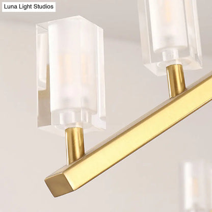 DecorBites™ Postmodern Brass Linear Pendant Light with Crystal Accents - 12 Heads - Rectangle Design