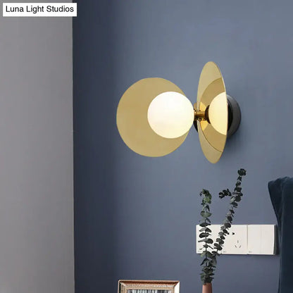 Postmodern brass mini milk glass wall light bedroom reflective shield