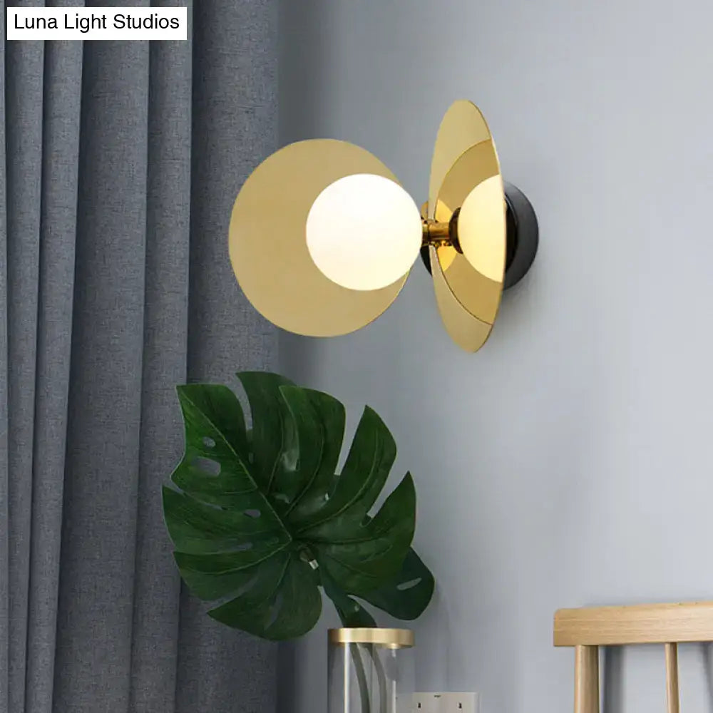 Postmodern brass mini milk glass wall light bedroom reflective shield