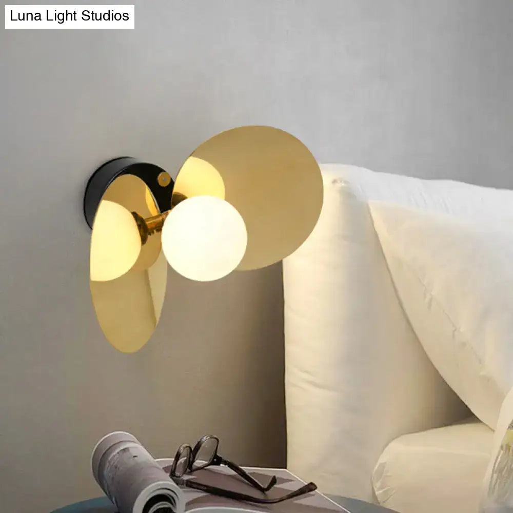 Postmodern brass mini milk glass wall light bedroom reflective shield
