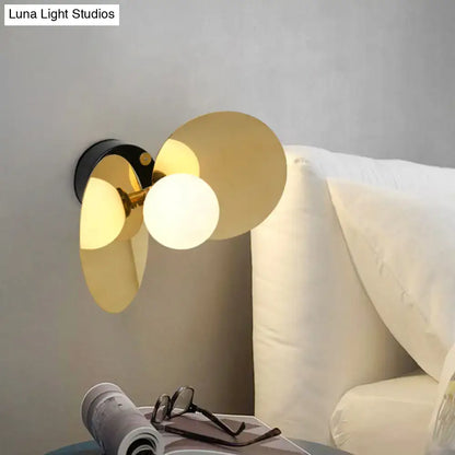 Postmodern brass mini milk glass wall light bedroom reflective shield