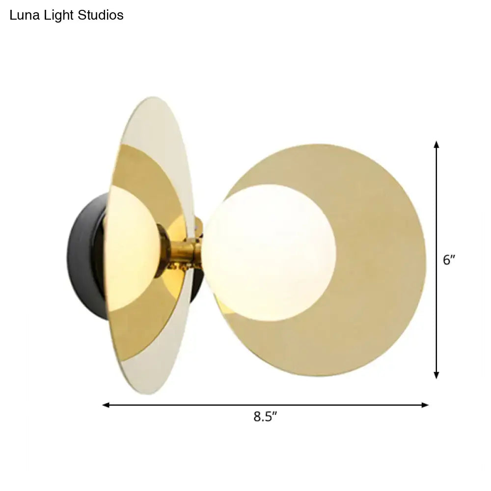 Postmodern brass mini milk glass wall light bedroom reflective shield