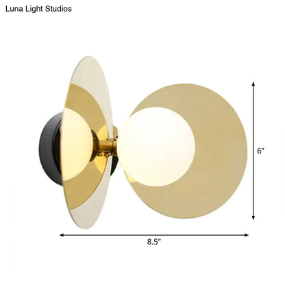 Postmodern brass mini milk glass wall light bedroom reflective shield