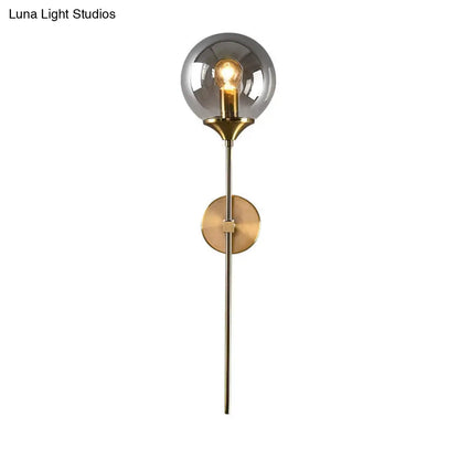 DecorBites™ Postmodern Brass Pencil Arm Wall Lamp Sconce with Ball Glass Shade