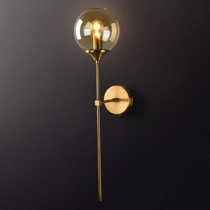 Postmodern brass pencil arm wall lamp with glass shade bedroom sconce