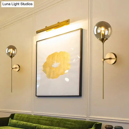 Postmodern brass pencil arm wall lamp with glass shade bedroom sconce