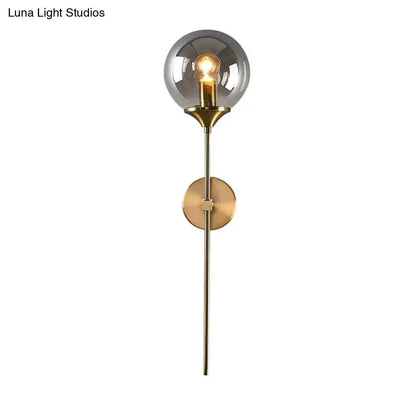 Postmodern brass pencil arm wall lamp with glass shade bedroom sconce