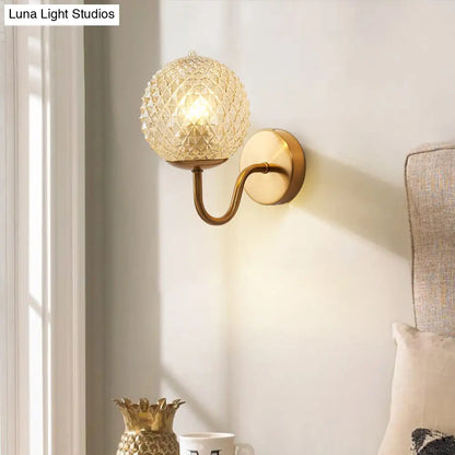 DecorBites™ Postmodern Brass Sconce Bedside Wall Light with Textured Glass Shade - 1-Bulb Ball Shaped Lamp